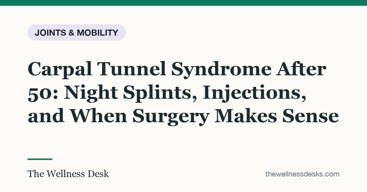 Title card: Carpal Tunnel Syndrome After 50: Night Splints, Injections, and When Surgery Makes Sense
