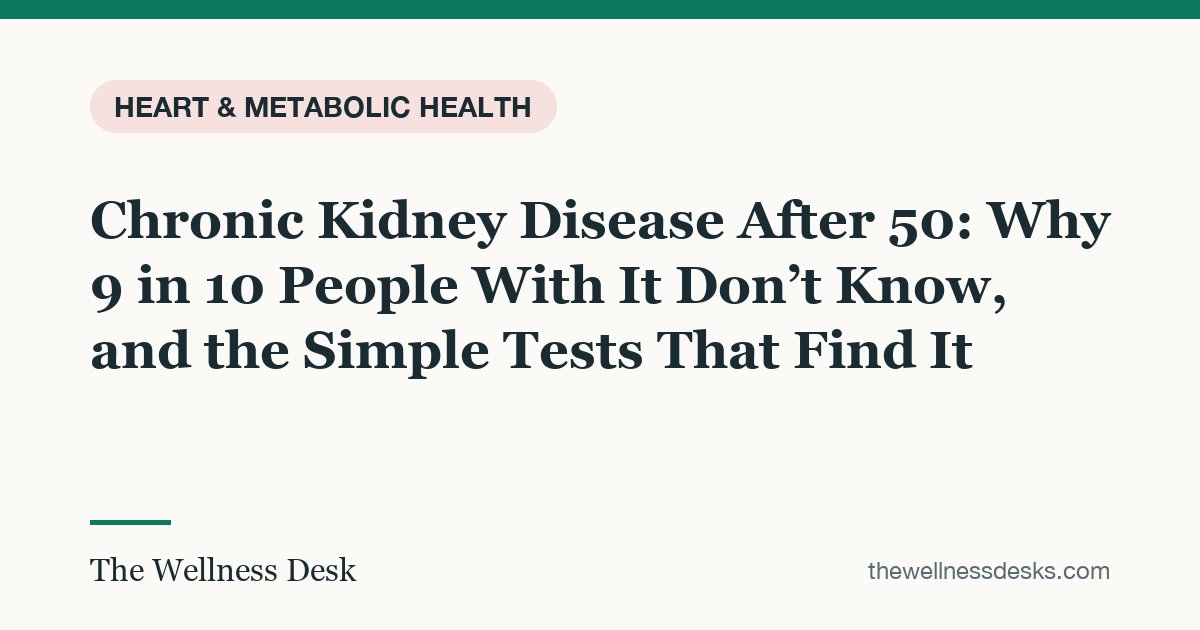 Title card: Chronic Kidney Disease After 50: Why 9 in 10 People With It Don’t Know, and the Simple Tests That Find It
